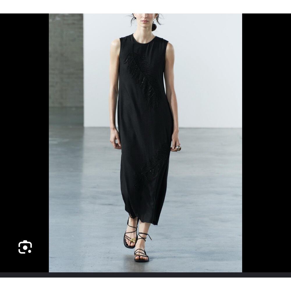 ZARA WOMAN SLEEVELESS EMBROIDERED MIDI DRESS ZW COLLECTION BLACK 6895/045 NEW